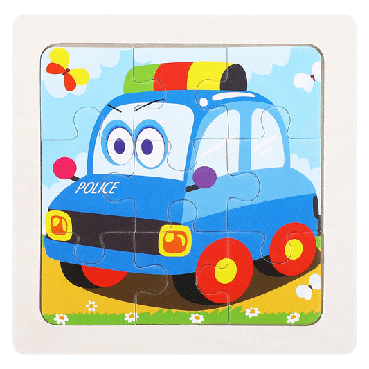 3D-PUZZLEV 9 Pieces Wooden Jigsaw Puzzles for Kids Police Car Puzzle Learning Educational Car Pattern Puzzles Toy Gift Set for Boys Girls