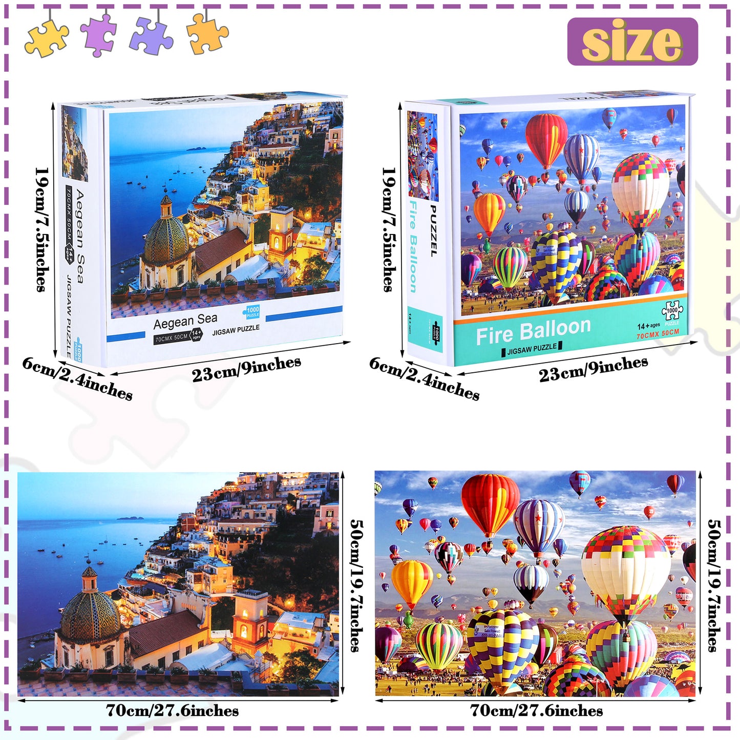 3D-PUZZLEV 2000 Pieces Jigsaw Puzzles for Adults Hot Air Balloon and Aegean Sea Jigsaw Puzzles Fun Jigsaw Puzzles for Family, 27.6 x 19.7 Inches