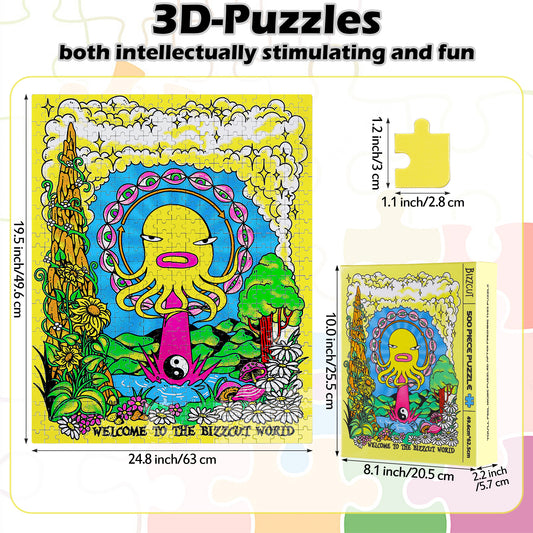 3D-PUZZLEV 500-Piece Jigsaw Puzzle for Adults Glossy Finish Difficult Challenging Picture Puzzles for Game Nights, Finished Size 19.5 x 24.6 Inch