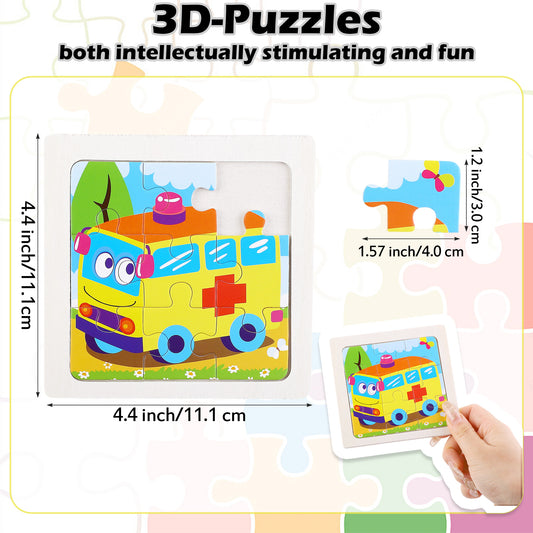3D-PUZZLEV 9-Piece Cute Cartoon Ambulance Wooden Puzzle for Kids 4.4 Inch Square Puzzle Completed Size, Early Educational Toy for Toddlers