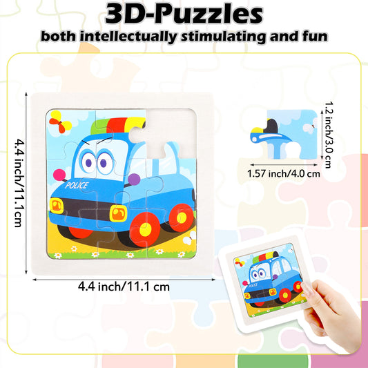 3D-PUZZLEV 9 Pieces Wooden Jigsaw Puzzles for Kids Police Car Puzzle Learning Educational Car Pattern Puzzles Toy Gift Set for Boys Girls