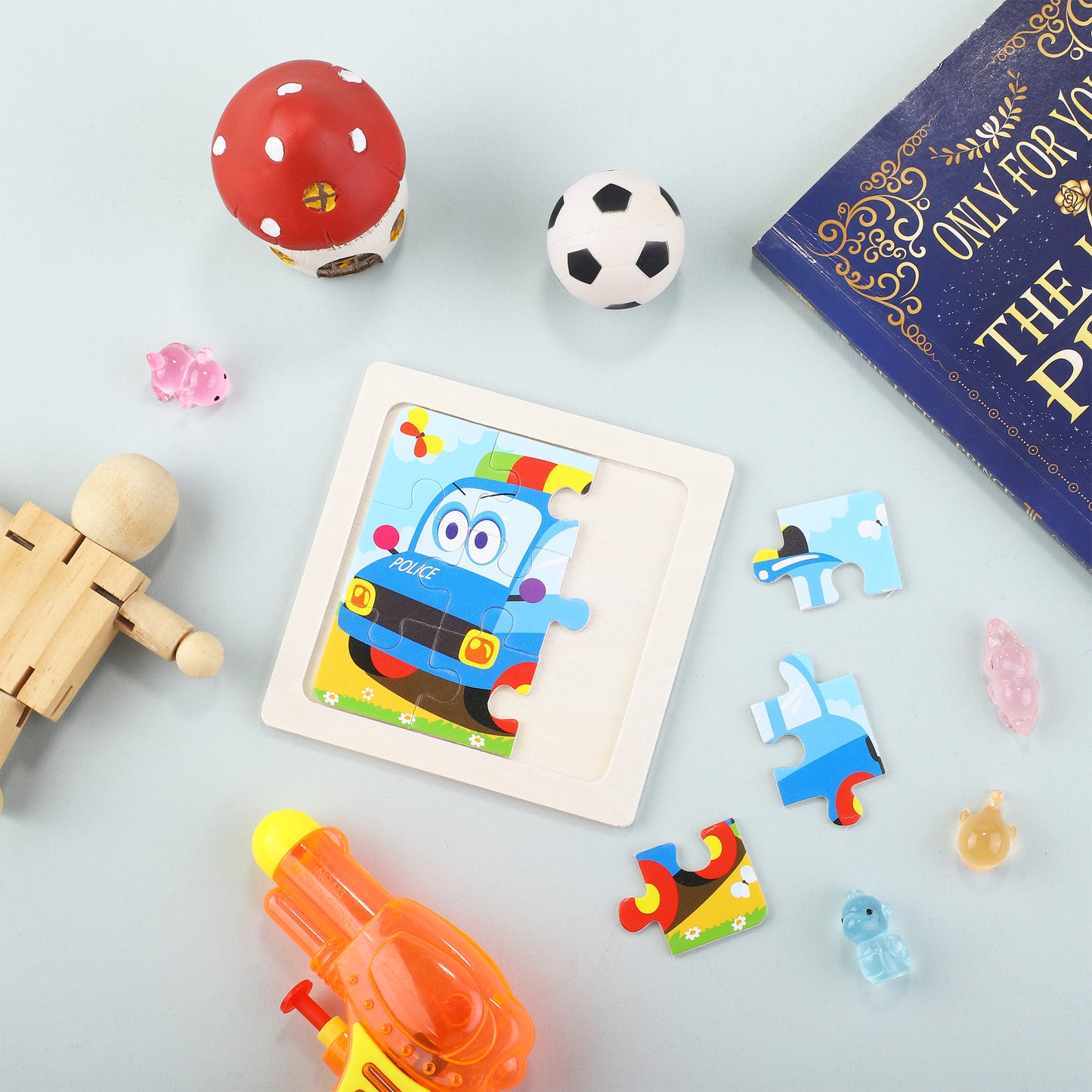 3D-PUZZLEV 9 Pieces Wooden Jigsaw Puzzles for Kids Police Car Puzzle Learning Educational Car Pattern Puzzles Toy Gift Set for Boys Girls