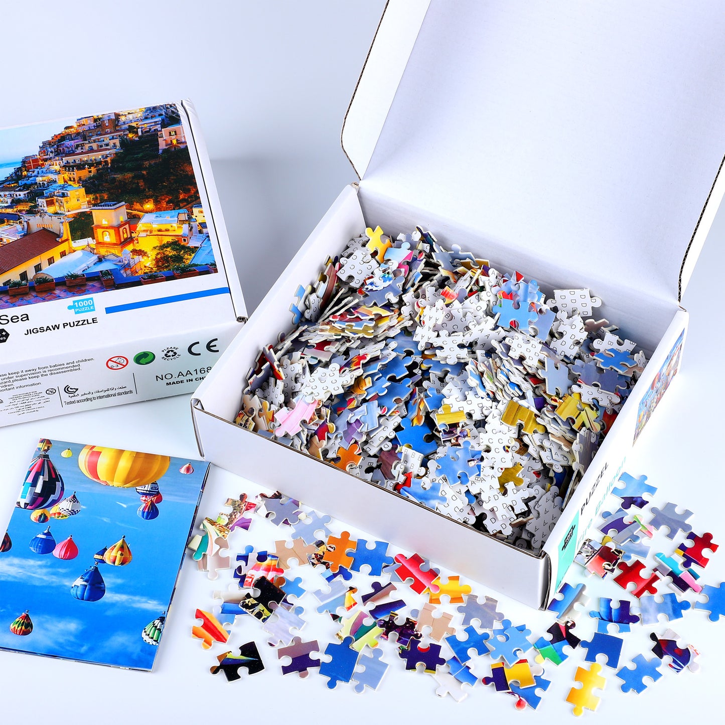 3D-PUZZLEV 2000 Pieces Jigsaw Puzzles for Adults Hot Air Balloon and Aegean Sea Jigsaw Puzzles Fun Jigsaw Puzzles for Family, 27.6 x 19.7 Inches